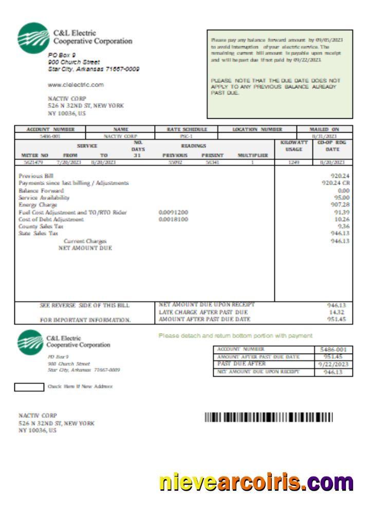 C & L Electric Cooperative Corporation utility business bill